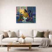 Gallery-wrapped canvas print of Paul Gauguin's Eiaha Ohipa displayed on a wall in a second living room setting