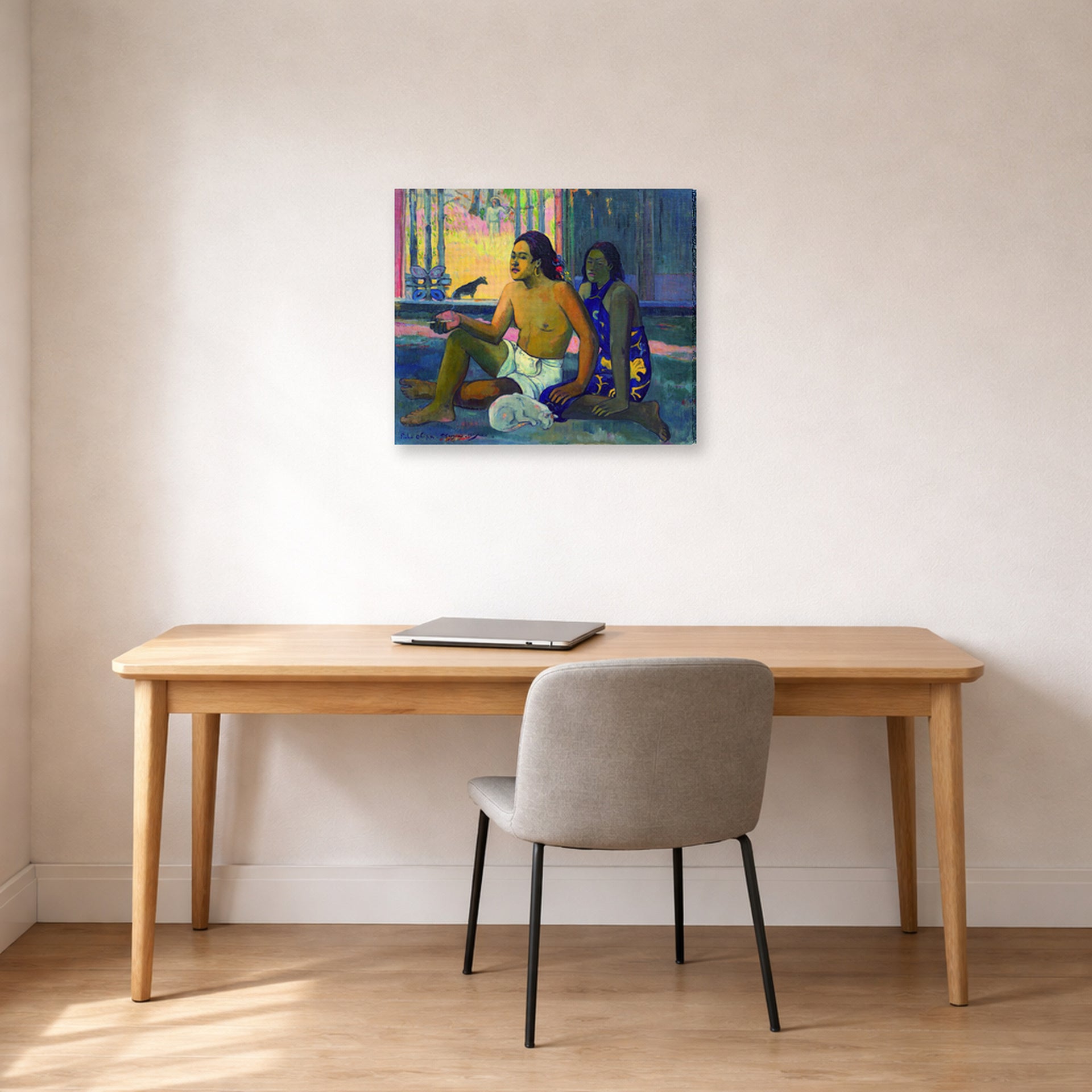 Gallery-wrapped canvas print of Paul Gauguin's Eiaha Ohipa displayed on a wall in an office