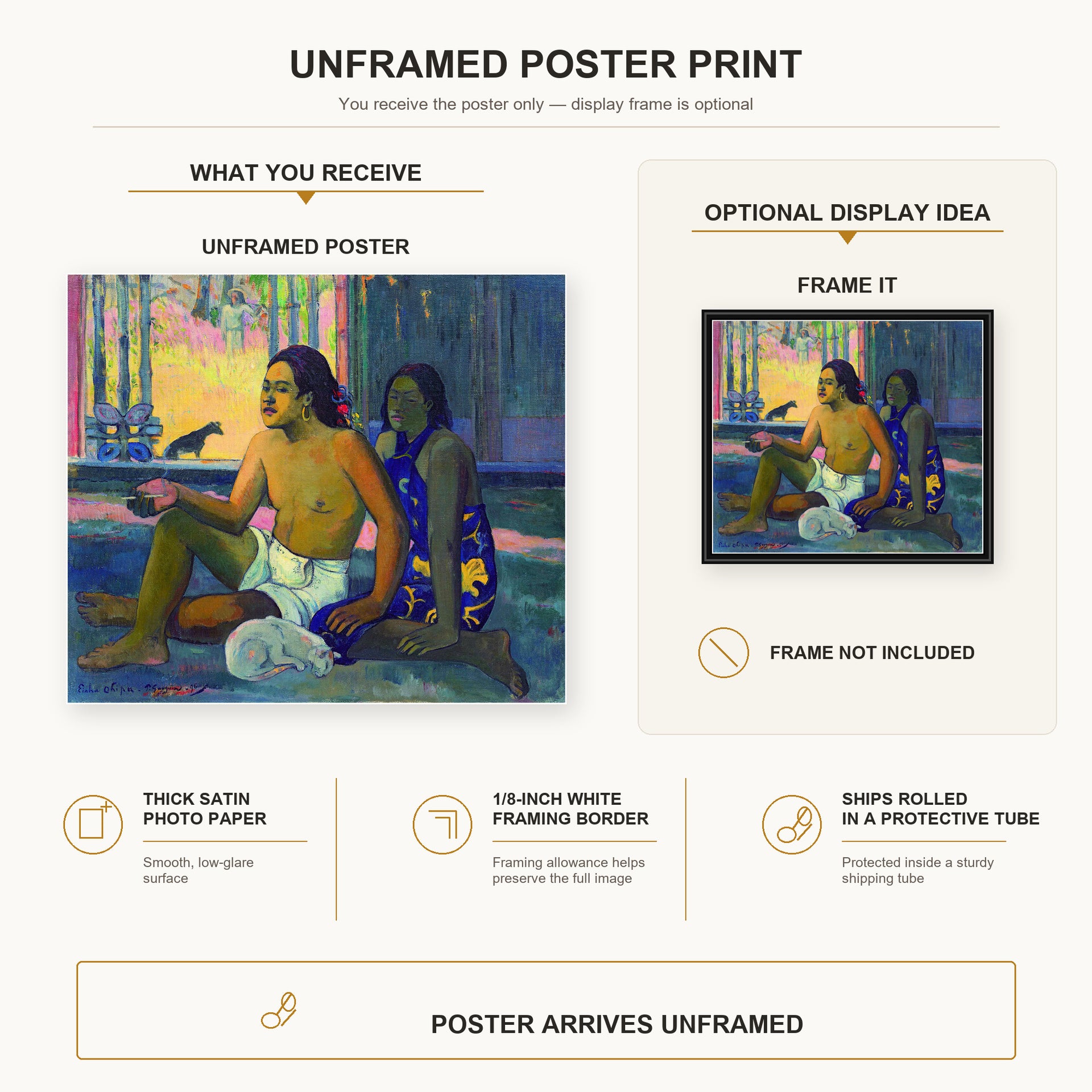 Paul Gauguin - Eiaha Ohipa poster print size comparison and framing display infographic