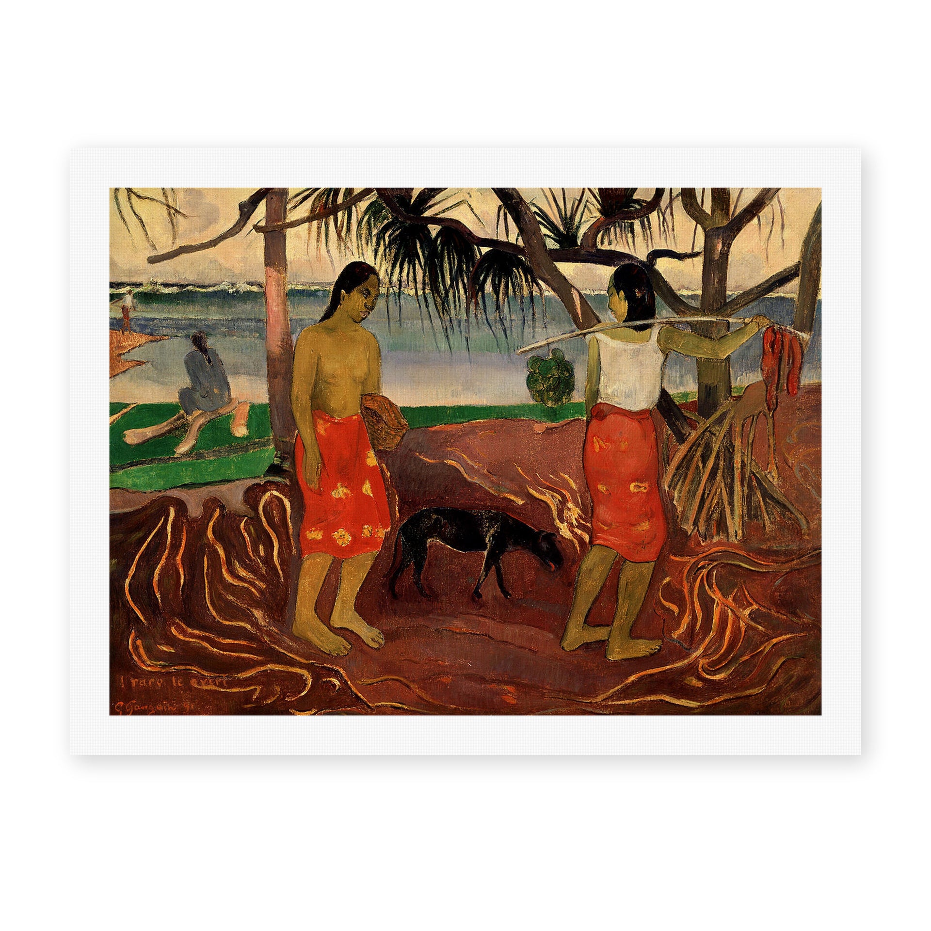 Paul Gauguin's 'I Raro te Oviri' painting reproduced as a rolled canvas print