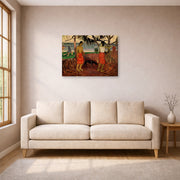 Gallery-wrapped canvas print of Paul Gauguin's I Raro te Oviri displayed on a wall in a living room