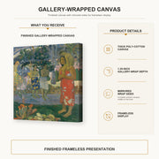 Paul Gauguin - Ia Orana Maria (Hail Mary) gallery wrap canvas construction and hanging details infographic