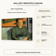 Paul Gauguin - Madame Roulin gallery wrap canvas construction and hanging details infographic