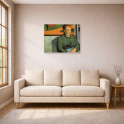 Unframed poster print of Paul Gauguin's Madame Roulin displayed on a wall in a living room