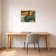Unframed poster print of Paul Gauguin's Madame Roulin displayed on a wall in an office