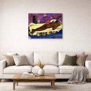 Gallery-wrapped canvas print of Paul Gauguin's Manau Tupupau (The Spirit of the Dead Watches) displayed on a wall in a second living room setting