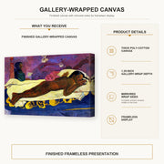 Paul Gauguin - Manau Tupupau (The Spirit of the Dead Watches) gallery wrap canvas construction and hanging details infographic