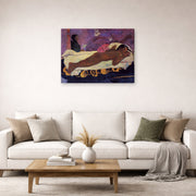 Gallery-wrapped canvas print of Paul Gauguin's Spirit of the Dead Watching displayed on a wall in a second living room setting