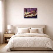 Unframed poster print of Paul Gauguin's Spirit of the Dead Watching displayed on a wall in a bedroom
