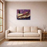 Unframed poster print of Paul Gauguin's Spirit of the Dead Watching displayed on a wall in a living room