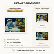 Paul Gauguin - Still Life with Teapot and Fruit canvas print size comparison and framing display infographic
