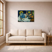 Gallery-wrapped canvas print of Paul Gauguin's Still Life with Teapot and Fruit displayed on a wall in a living room