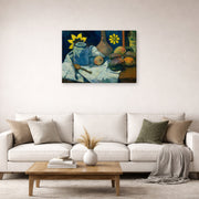 Gallery-wrapped canvas print of Paul Gauguin's Still Life with Teapot and Fruit displayed on a wall in a second living room setting