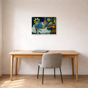 Gallery-wrapped canvas print of Paul Gauguin's Still Life with Teapot and Fruit displayed on a wall in an office