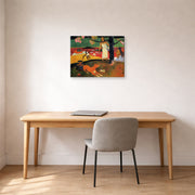 Gallery-wrapped canvas print of Paul Gauguin's Tahitian Pastoral displayed on a wall in an office