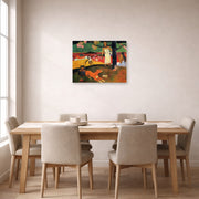 Unframed poster print of Paul Gauguin's Tahitian Pastoral displayed on a wall in a dining room