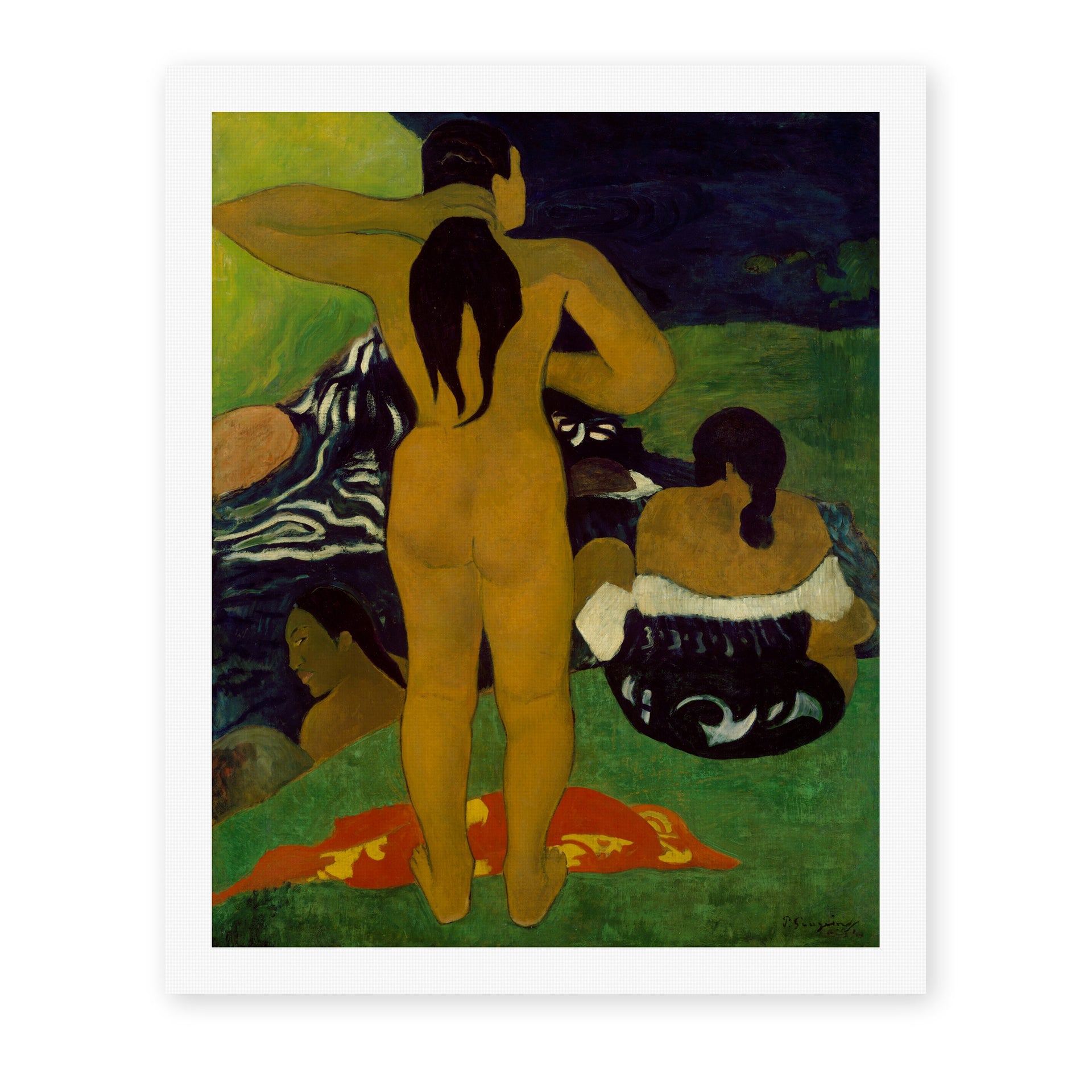 Paul Gauguin's 'Tahitian Women Bathing' painting reproduced as a rolled canvas print