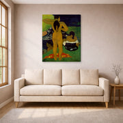 Gallery-wrapped canvas print of Paul Gauguin's Tahitian Women Bathing displayed on a wall in a living room