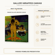 Paul Gauguin - Tahitian Women Bathing gallery wrap canvas construction and hanging details infographic