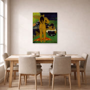 Unframed poster print of Paul Gauguin's Tahitian Women Bathing displayed on a wall in a dining room