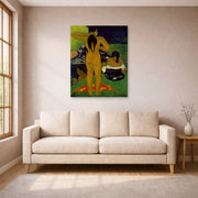 Unframed poster print of Paul Gauguin's Tahitian Women Bathing displayed on a wall in a living room