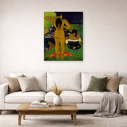 Unframed poster print of Paul Gauguin's Tahitian Women Bathing displayed on a wall in a second living room setting