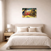 Gallery-wrapped canvas print of Paul Gauguin's Tahitian Women on the Beach displayed on a wall in a bedroom