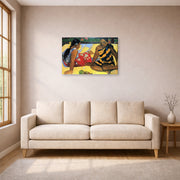 Gallery-wrapped canvas print of Paul Gauguin's Tahitian Women on the Beach displayed on a wall in a living room