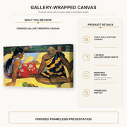 Paul Gauguin - Tahitian Women on the Beach gallery wrap canvas construction and hanging details infographic