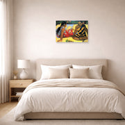 Unframed poster print of Paul Gauguin's Tahitian Women on the Beach displayed on a wall in a bedroom