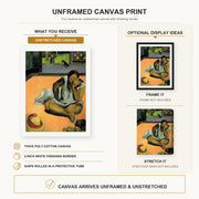 Paul Gauguin - The Brooding Woman canvas print size comparison and framing display infographic