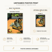 Paul Gauguin - The Brooding Woman poster print size comparison and framing display infographic