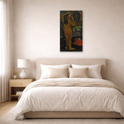 Gallery-wrapped canvas print of Paul Gauguin's The Moon and the Earth displayed on a wall in a bedroom