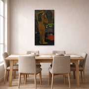 Gallery-wrapped canvas print of Paul Gauguin's The Moon and the Earth displayed on a wall in a dining room