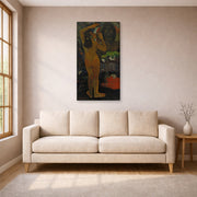 Gallery-wrapped canvas print of Paul Gauguin's The Moon and the Earth displayed on a wall in a living room
