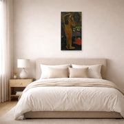 Unframed poster print of Paul Gauguin's The Moon and the Earth displayed on a wall in a bedroom