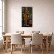 Unframed poster print of Paul Gauguin's The Moon and the Earth displayed on a wall in a dining room