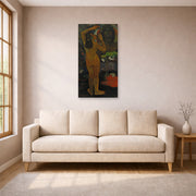 Unframed poster print of Paul Gauguin's The Moon and the Earth displayed on a wall in a living room