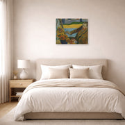 Unframed poster print of Paul Gauguin's The Painter of Sunflowers displayed on a wall in a bedroom