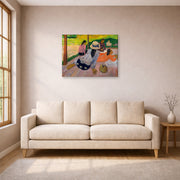 Gallery-wrapped canvas print of Paul Gauguin's The Siesta displayed on a wall in a living room