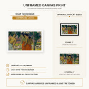 Paul Gauguin - Three Tahitian Women canvas print size comparison and framing display infographic