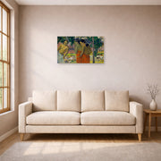 Unframed poster print of Paul Gauguin's Three Tahitian Women displayed on a wall in a living room