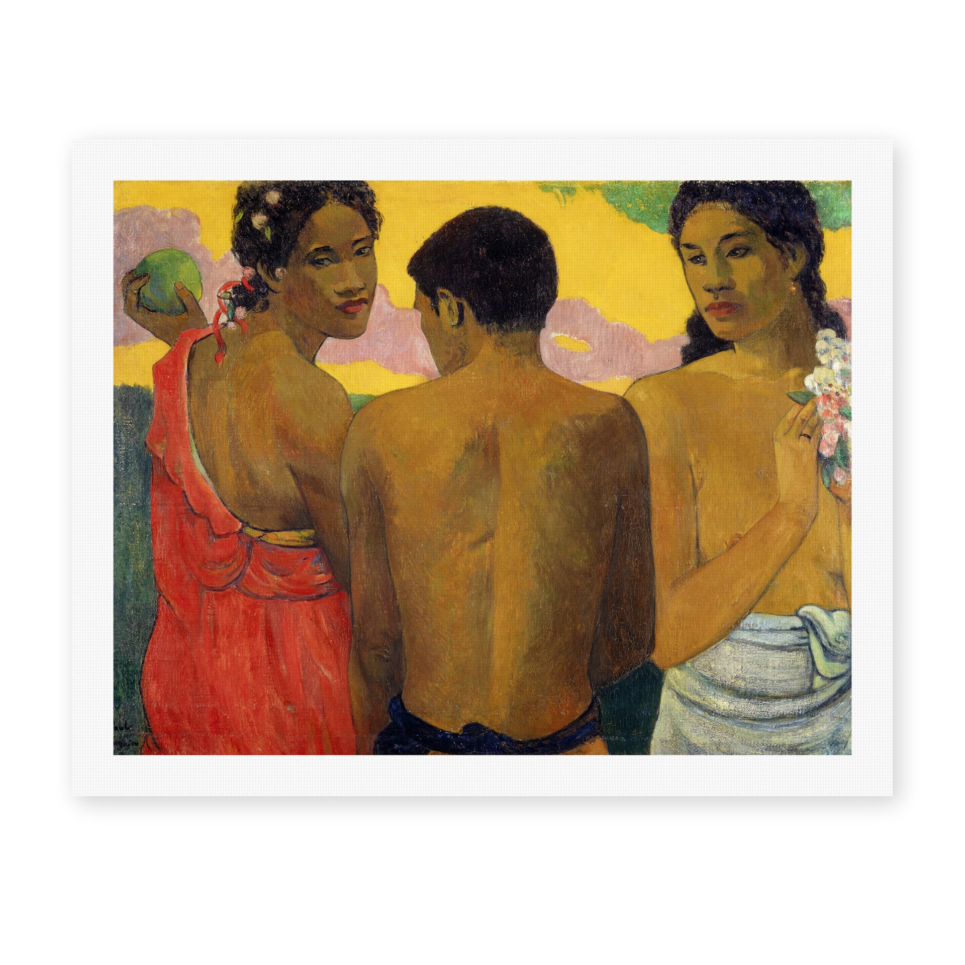 Paul Gauguin's 'Three Tahitians' painting reproduced as a rolled canvas print