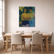 Gallery-wrapped canvas print of Paul Gauguin's Two Tahitian Women displayed on a wall in a dining room