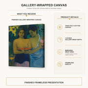 Paul Gauguin - Two Tahitian Women gallery wrap canvas construction and hanging details infographic