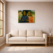 Gallery-wrapped canvas print of Paul Gauguin's Two Women displayed on a wall in a living room