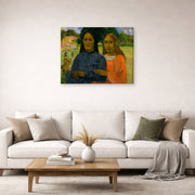 Gallery-wrapped canvas print of Paul Gauguin's Two Women displayed on a wall in a second living room setting