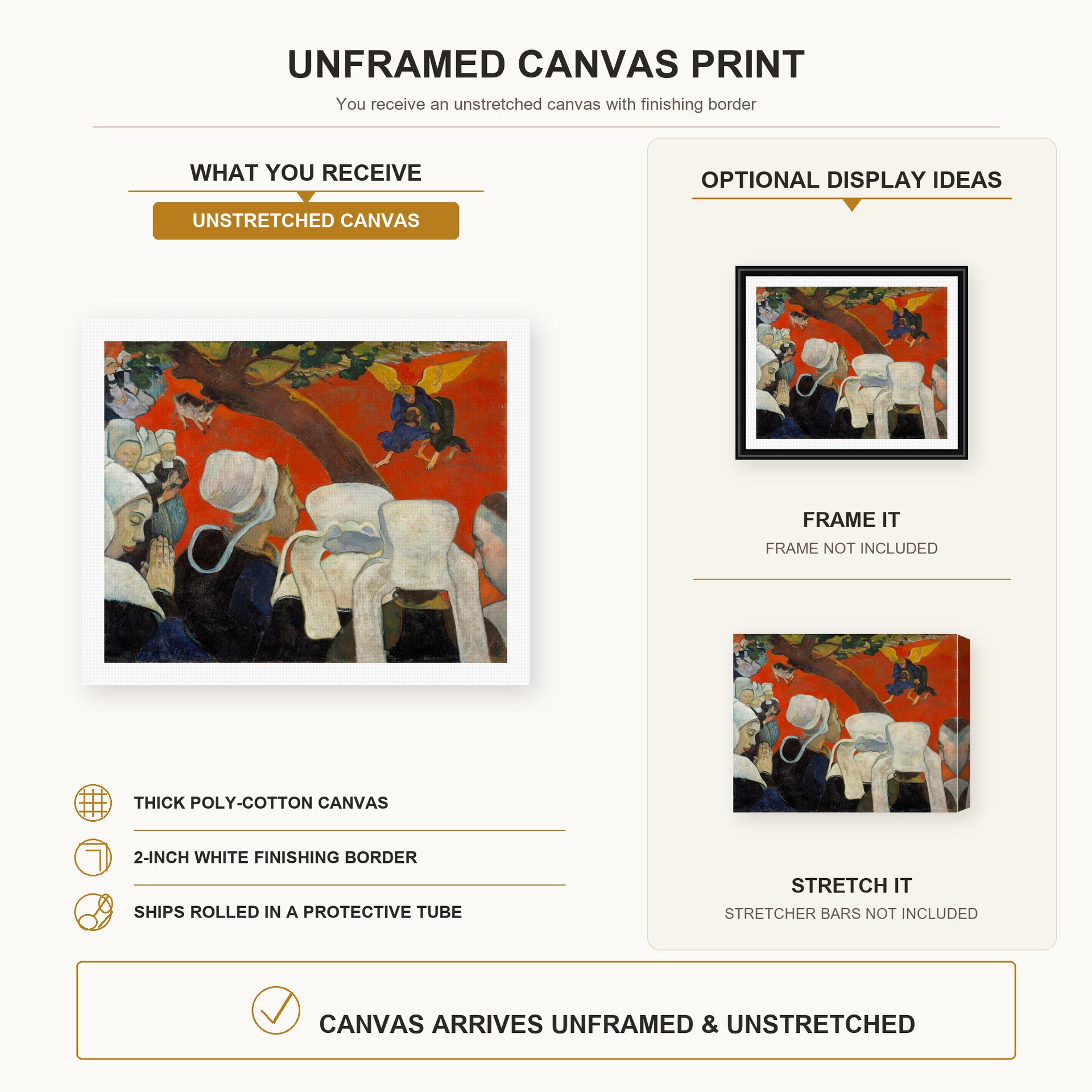 Paul Gauguin - Vision After the Sermon canvas print size comparison and framing display infographic