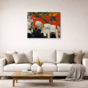 Gallery-wrapped canvas print of Paul Gauguin's Vision After the Sermon displayed on a wall in a second living room setting