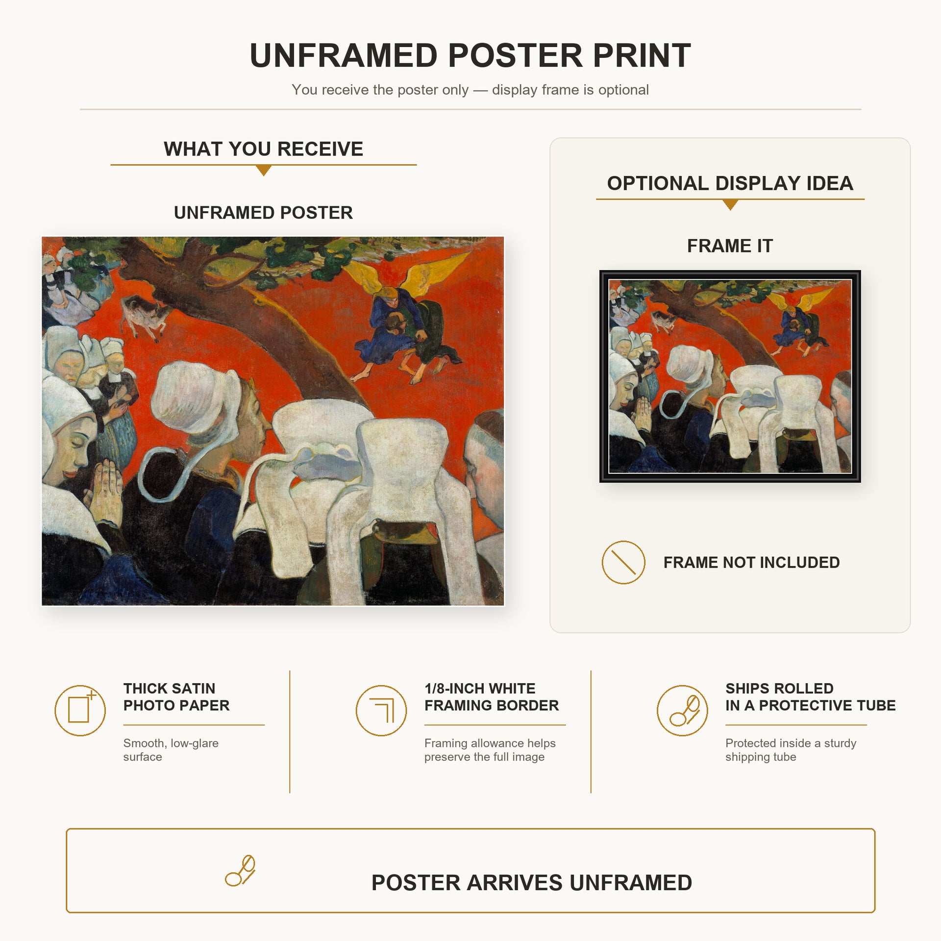 Paul Gauguin - Vision After the Sermon poster print size comparison and framing display infographic